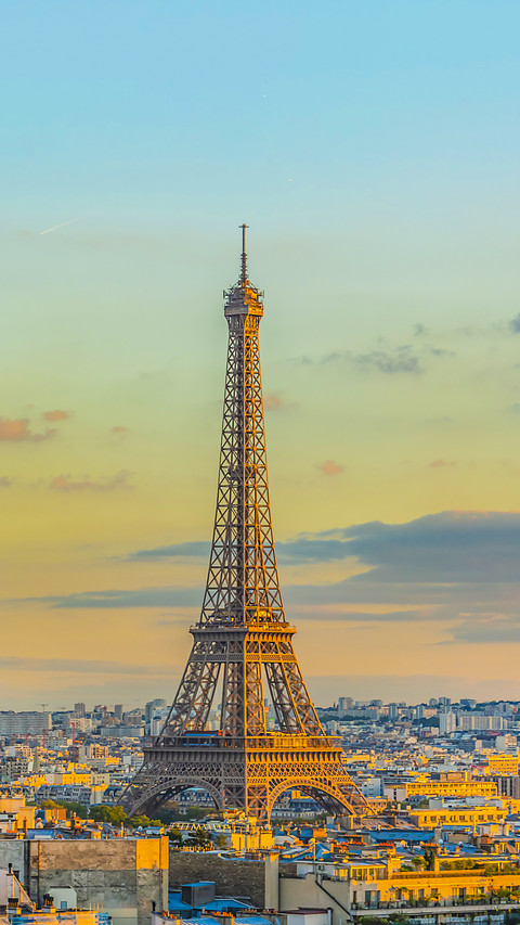 Paris view from Arc de Triomphe at sunset preview