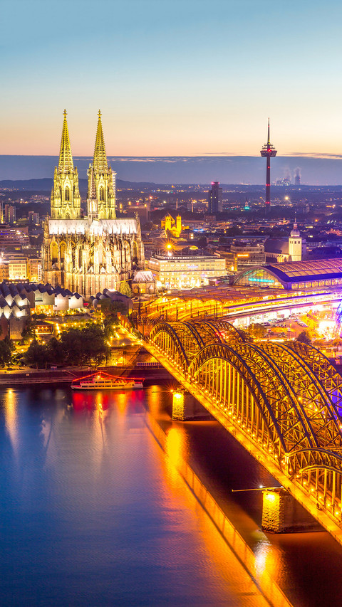 Aerial Cologne Cathedral and Hohenzollern Bridge, Germany preview