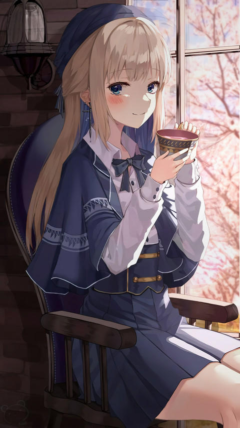 The girl drinking coffee at the window preview