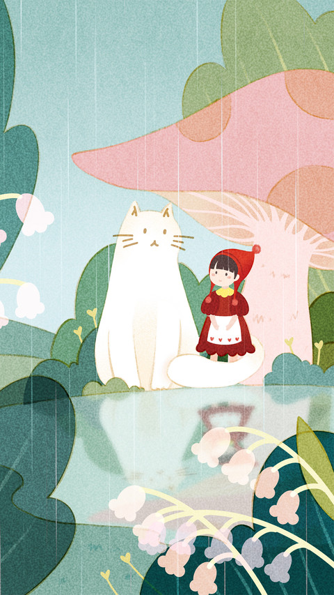 A girl and a cat taking shelter from the rain together preview