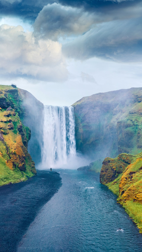 Dramatic midnight sun view of Skogafoss Waterfall preview