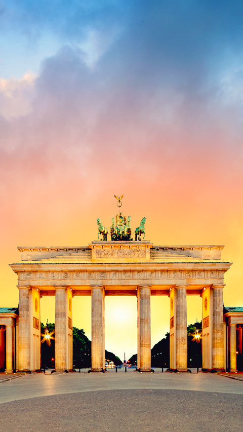 Brandenburg Gate in Berlin, Germany, on a sunset preview
