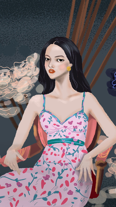 Beautiful Woman in A Dress Sits on A Chair preview