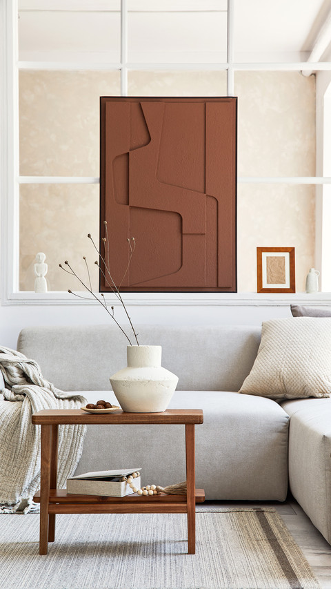 Living Room with Mock Up Poster Frame, Grey Sofa And Window preview