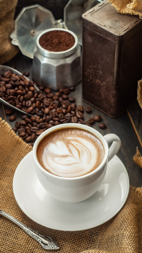 Coffee cup, coffee beans with bag preview