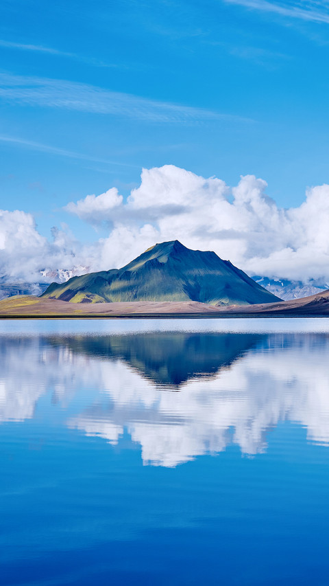 Alftavatn Lake coast with mountain reflection at the sunrise preview