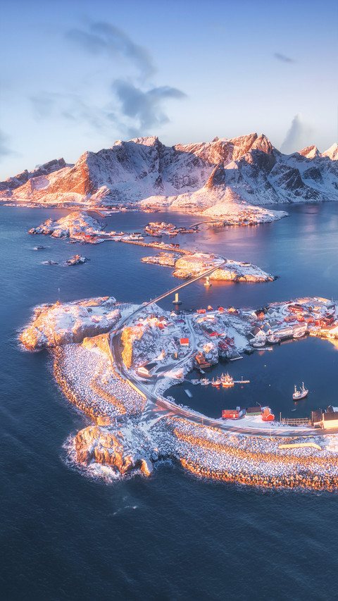 Aerial View of Reine and Hamnoy at Sunset in Winter preview