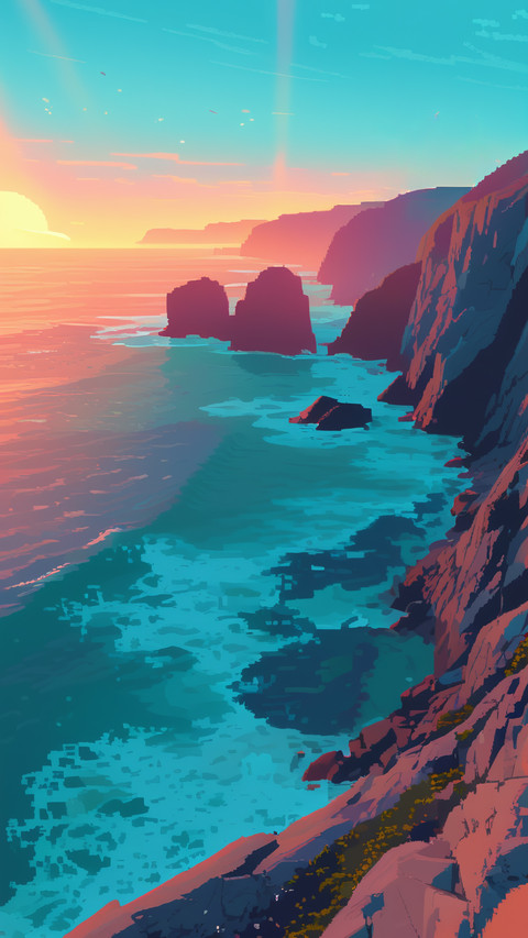 Pixel art Futuristic Coastal Cliffs preview