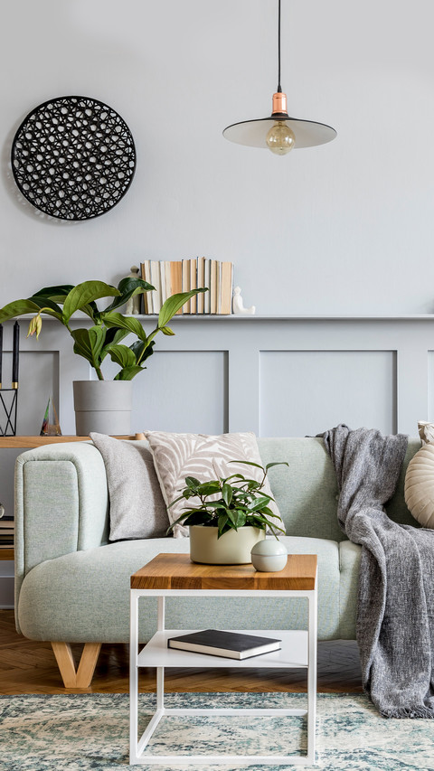 Living Room with Modern Mint Sofa and Wooden Console preview