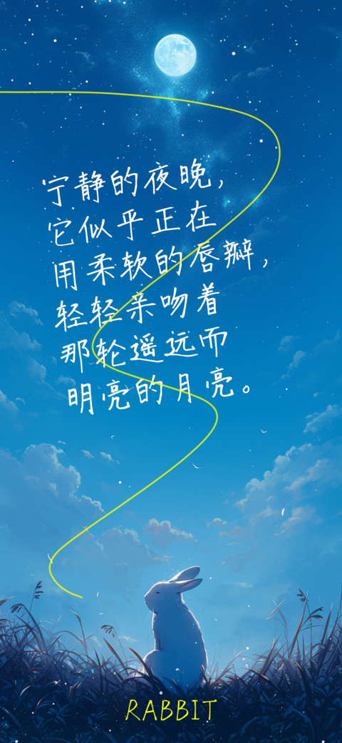 画只白兔亲吻月亮 preview