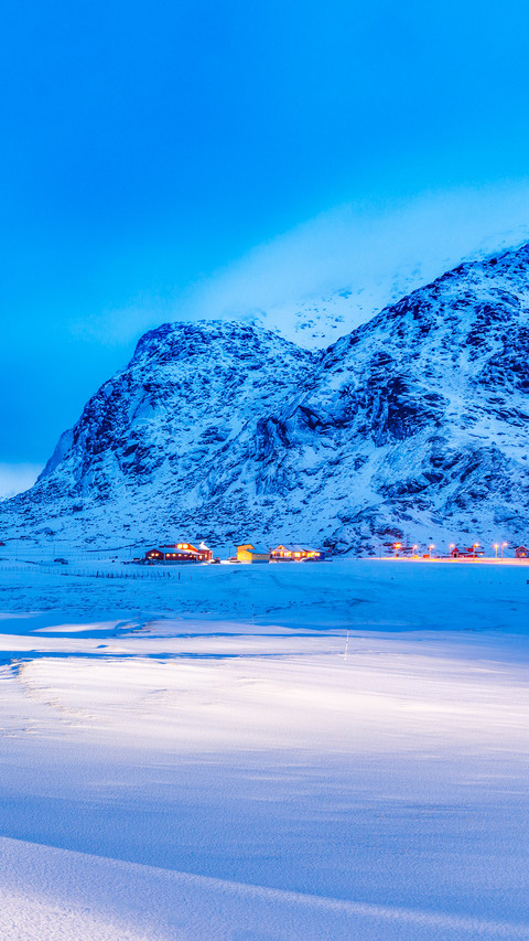 Snowy dusk above the Arctic Circle in Lofoten Islands preview