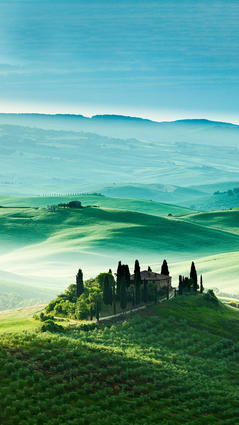 The fairytale landscape of Tuscany fields at sunrise, Italy preview