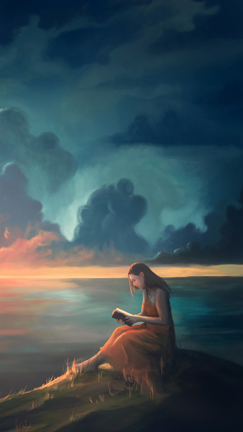 Woman is Sitting on The Grass Reading preview
