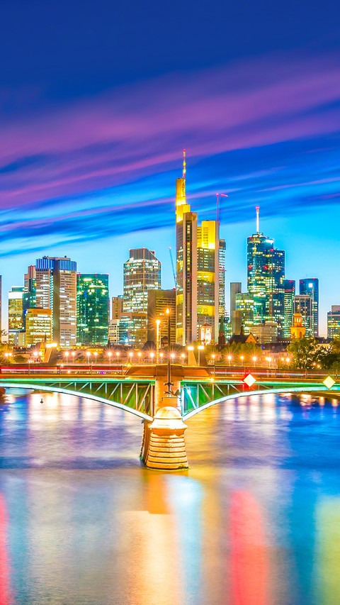 View of Frankfurt city skyline in Germany at sunset preview