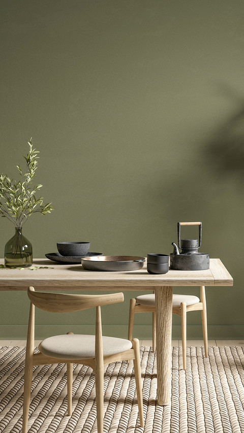 Green interior with dining table and decor preview