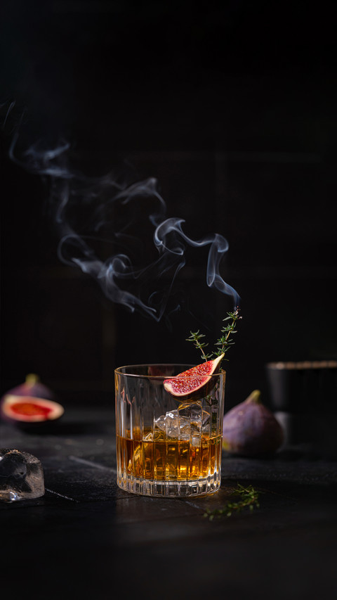 Single Glass of Whiskey with Ice and Figs preview