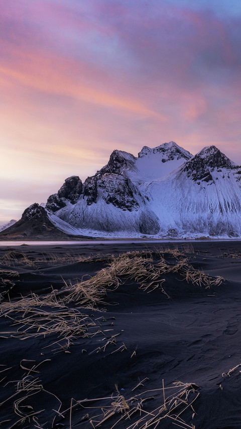 Soft sunset in the fantastic mountain of Stokksnes preview
