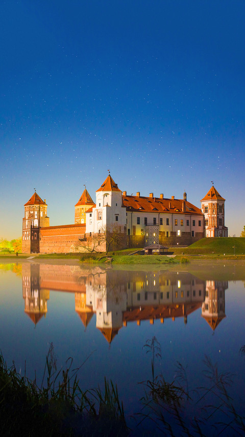 Famous Mir castle (Belarus) in moonlight preview