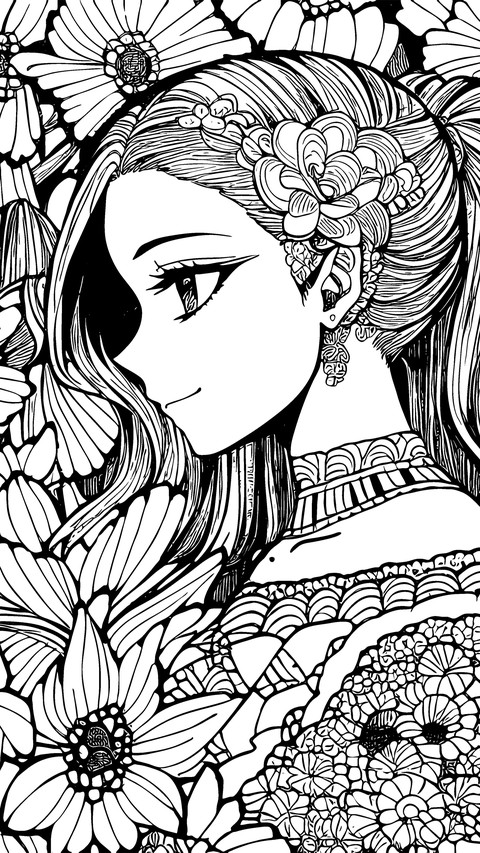 Black and white anime beauty illustration preview