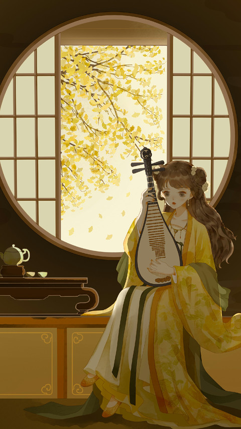 The Beautiful Woman in A Long Dress is Playing The Pipa preview