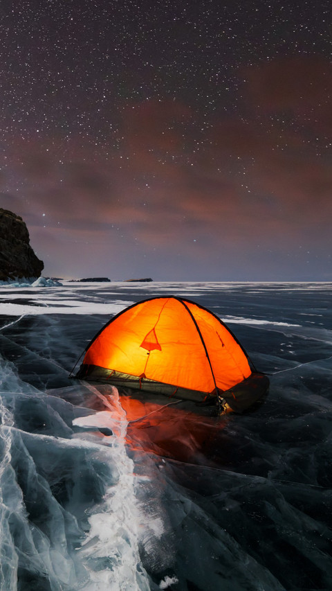Overnight in a tent by an ice lake preview