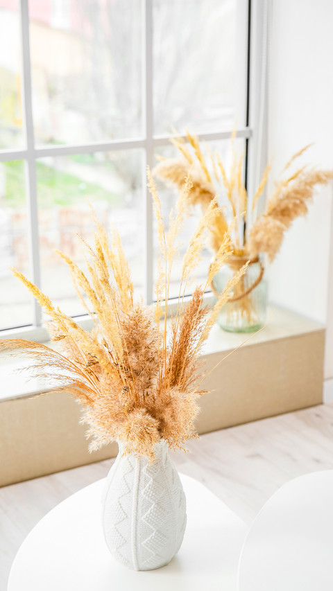 Vase with pampas grass on table in living room preview