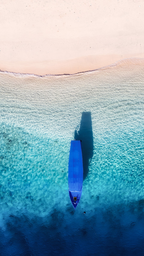 Boat near the beach. Seascape from drone preview