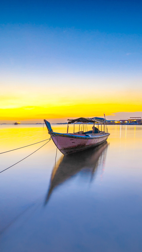 Fisherman boat parking with beautiful light of sunset preview