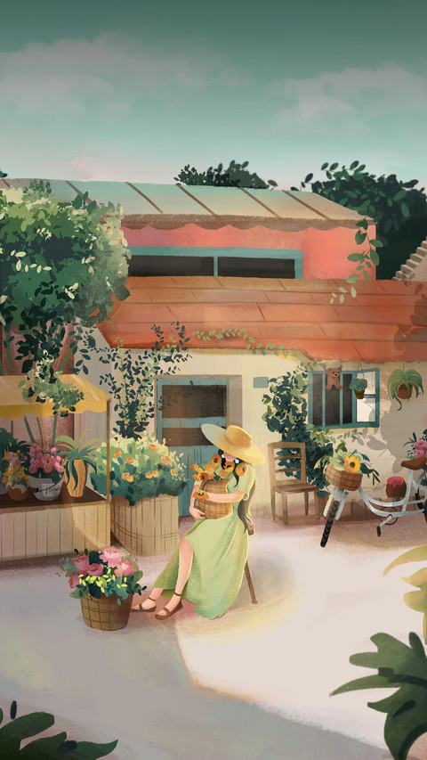 Woman Holding A Flower Basket Sitting on A Chair preview