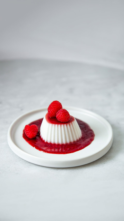 Vegan coconut Raspberry panna cotta with ripe berry preview