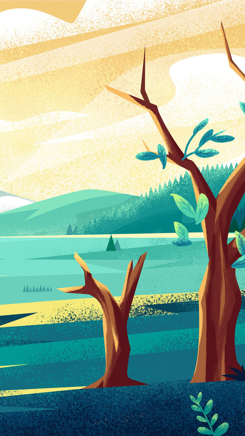 A landscape illustration of two solitary trees preview