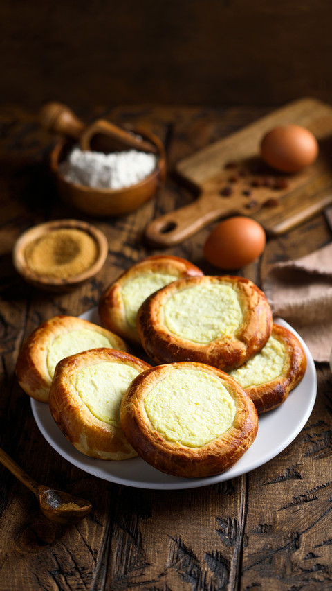 Homemade cottage cheese pastry on a white plate preview