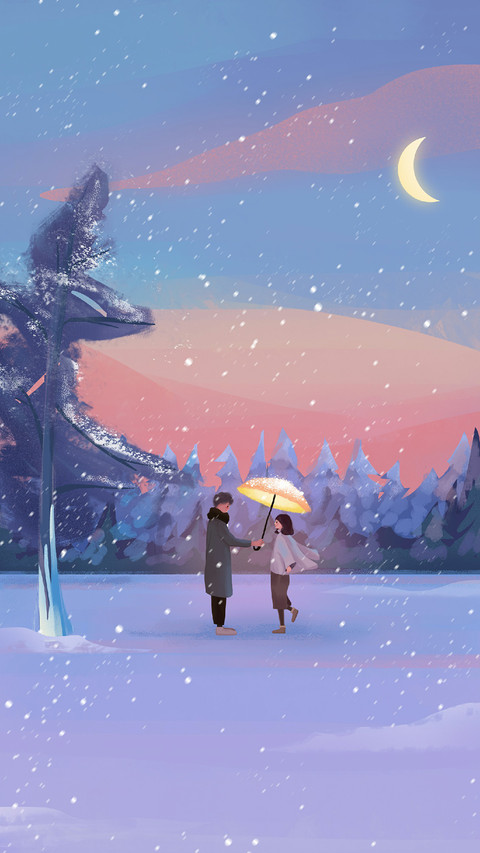 A Couple Under Umbrella Standing in The Snow preview
