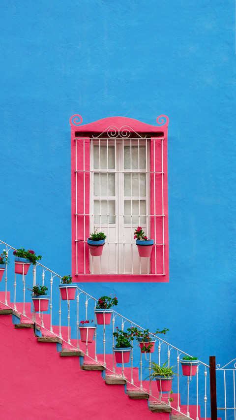 Mexican Classic Window and stairs, pink and blue colors preview
