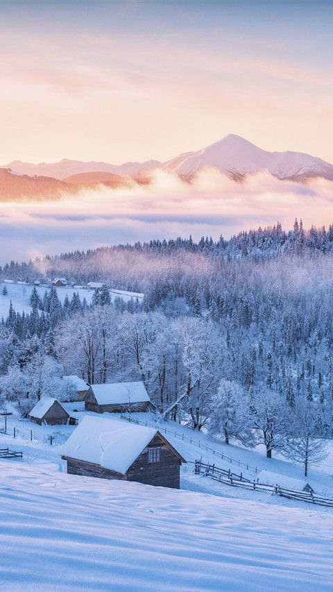 Beautiful Village and Mountian in snow preview