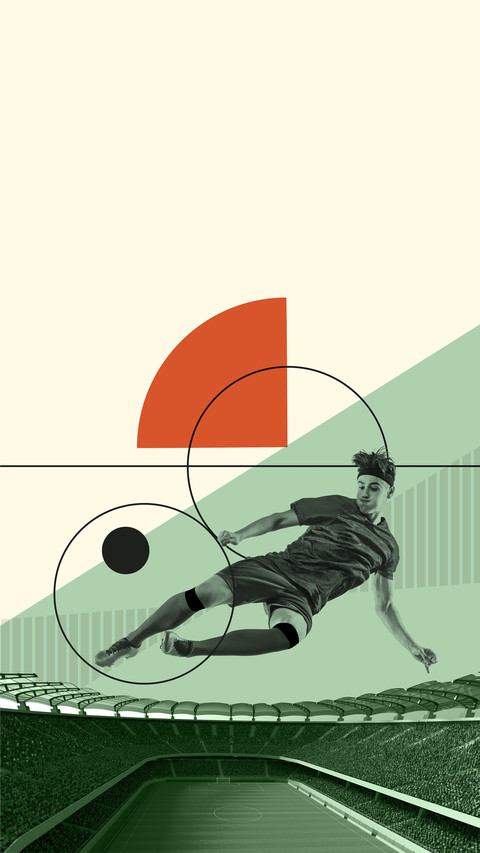 A football player leaps to shoot the ball preview