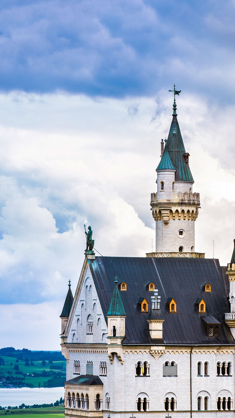 Neuschwanstein Castle, Germany, with lakes and mountains. preview