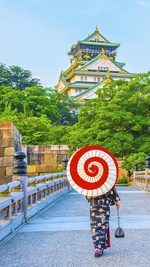Girl in Kimono with Umbrella in Osaka preview