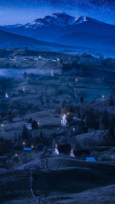 A Peaceful Village Under A Beautiful Starry Sky preview