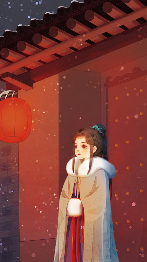 Girl Watching Snow Falling Under The Eaves preview