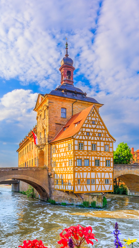 Town Hall of Bamberg with two bridges over the Regnitz river preview