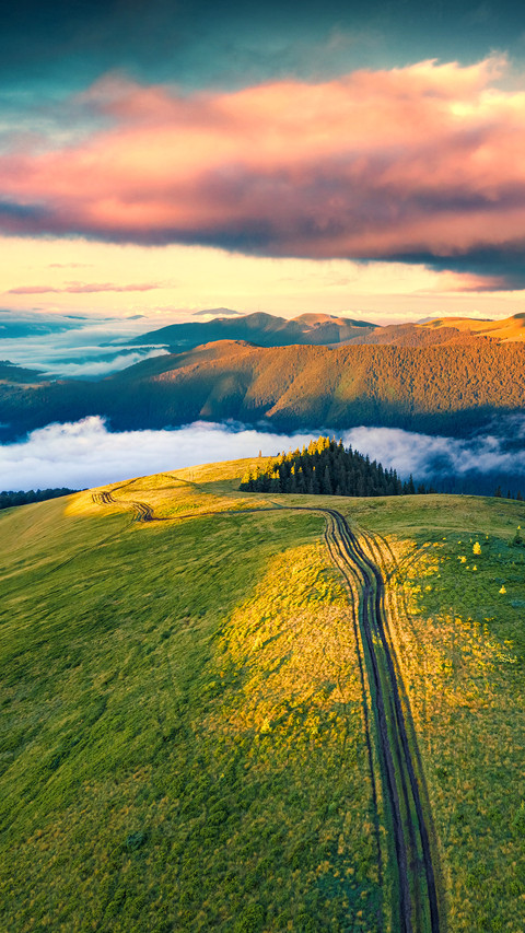 Morning view of Brailka valley and old country road preview