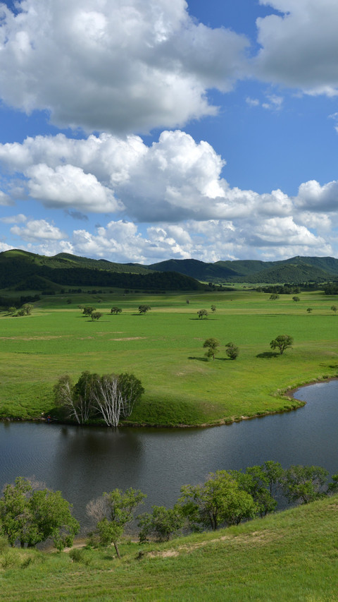 Grassland lake white clouds and sky preview