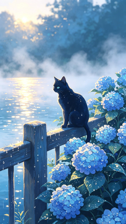 绣球花下 猫与月光 preview
