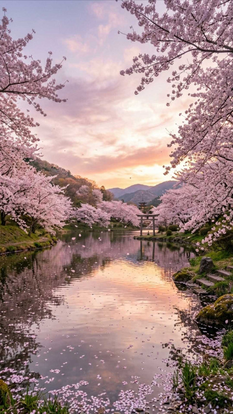 Cherry Blossom Lake with the beauty of nature preview
