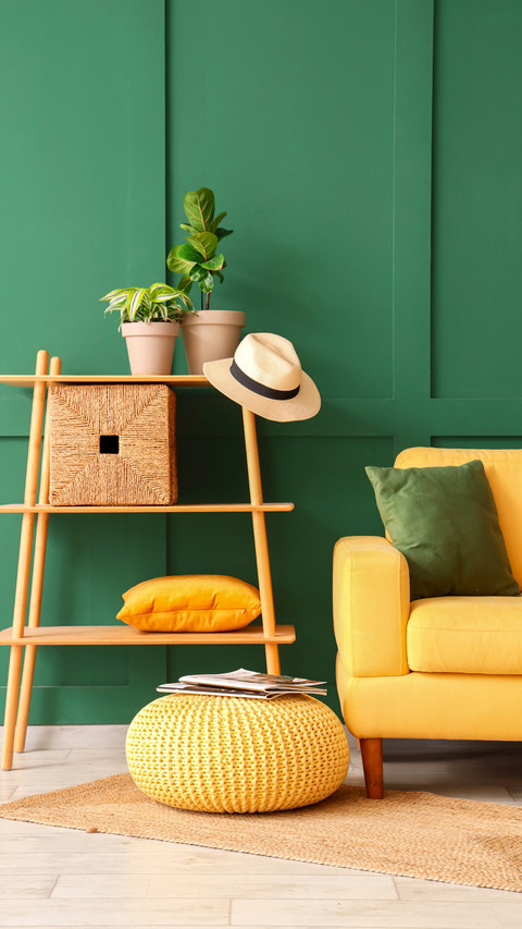 Interior of stylish living room with yellow armchair preview