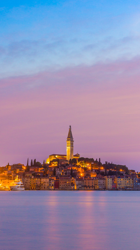 Magical sunset in Rovinj’s old town, moon ascending preview