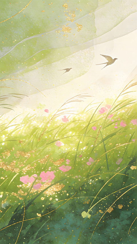 The green fields the gentle breeze and the flying birds preview