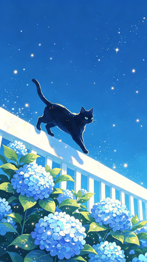 绣球花下 猫与月光 preview