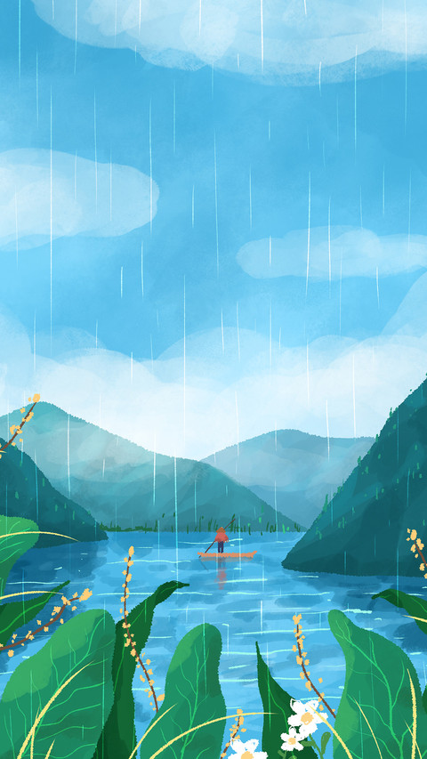 Landscape solar term illustration grain rain vertical preview